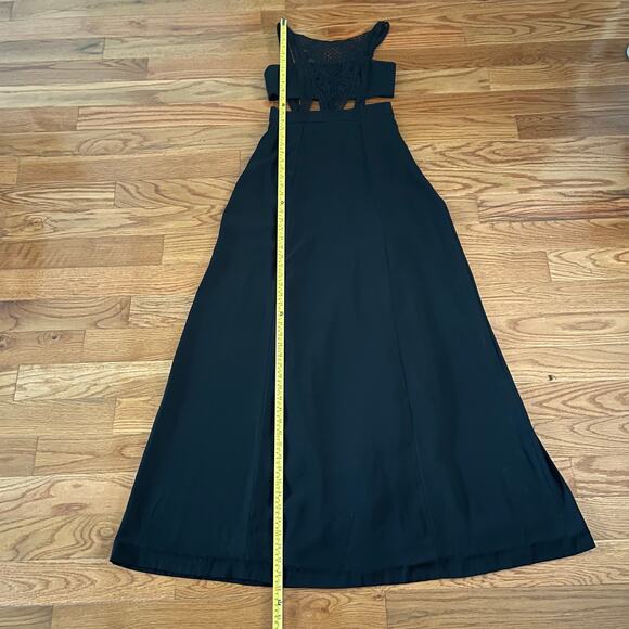 Aidan by Aidan Mattox Crepe Crochet Lace Gown Womens 0 Black Cutout Maxi Dress - Picture 9 of 12